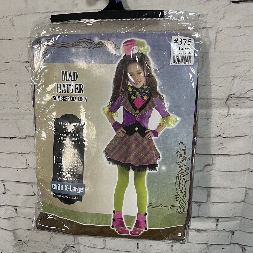 Mad Hatter Halloween Costume Fancy Alice In Wonderland Girls Size XL 14-16 Years